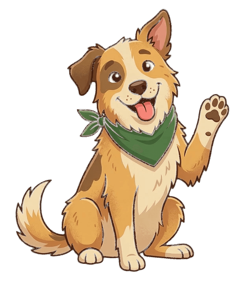 SnoutFuel mascot â a happy mixed-breed dog with a green bandana